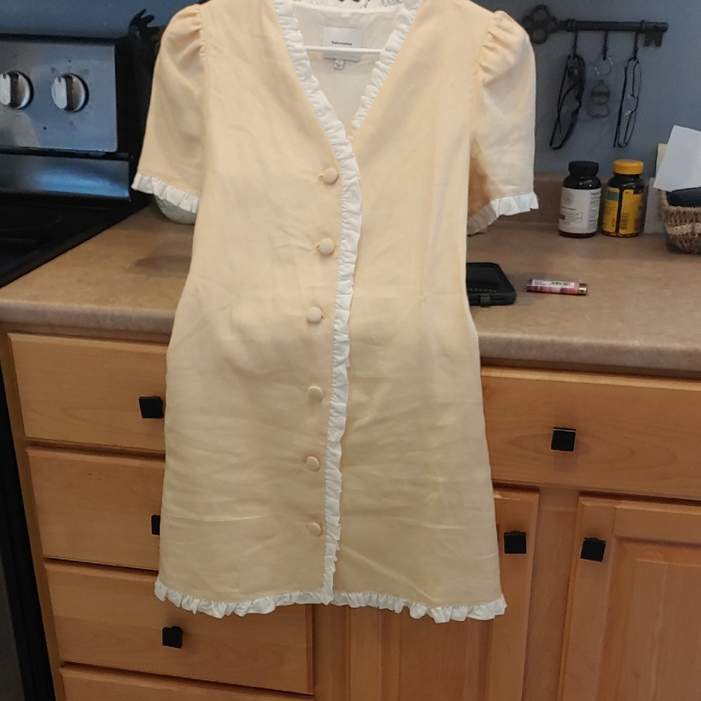Reformation Cream Dress with White Ruffle Trim